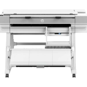 HP DesignJet XT950: Front-facing view of the HP DesignJet XT 950 wide-format printer, designed for precision and high-resolution prints in professional environments.