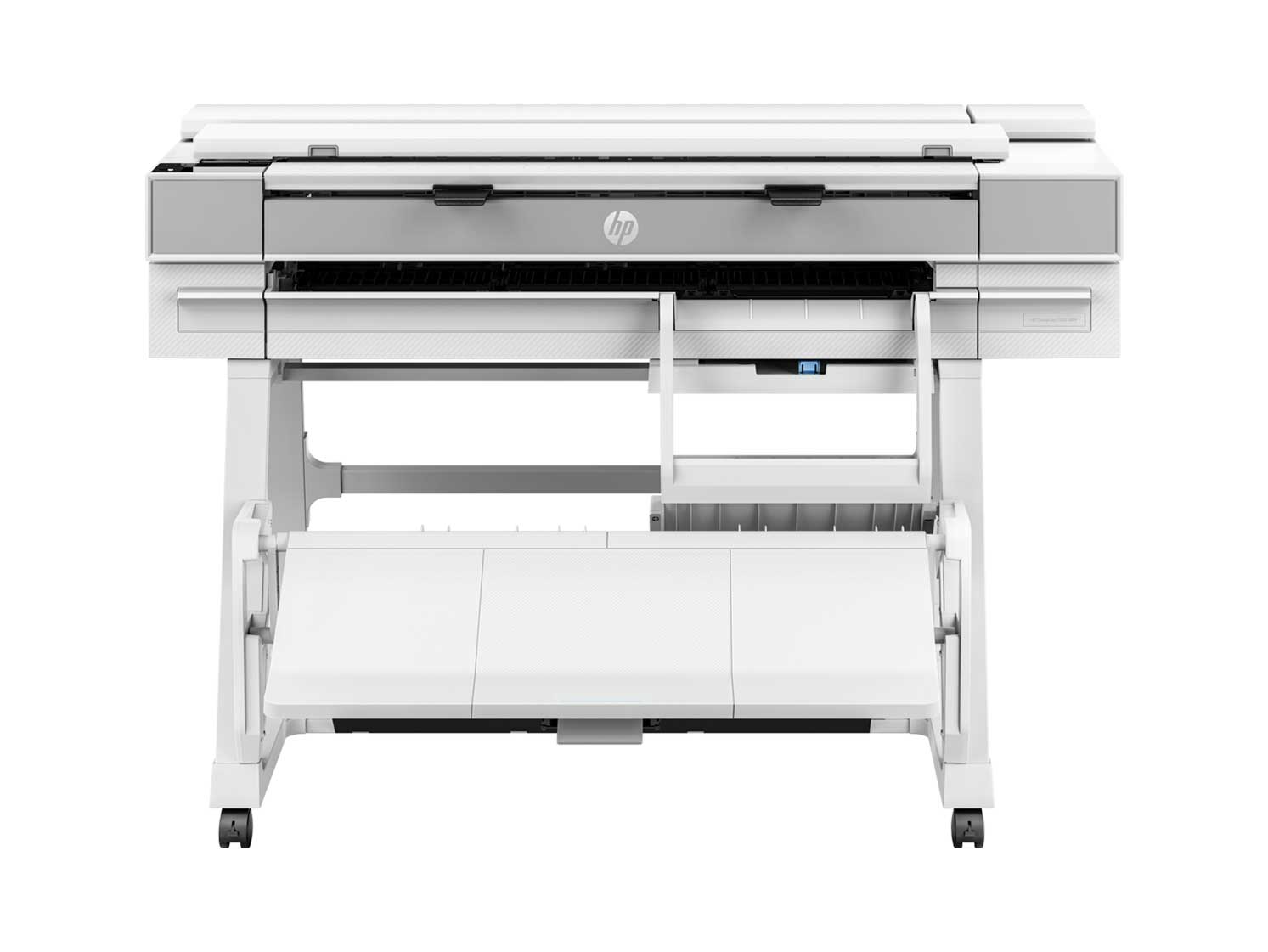 HP DesignJet XT950: Front-facing view of the HP DesignJet XT 950 wide-format printer, designed for precision and high-resolution prints in professional environments.